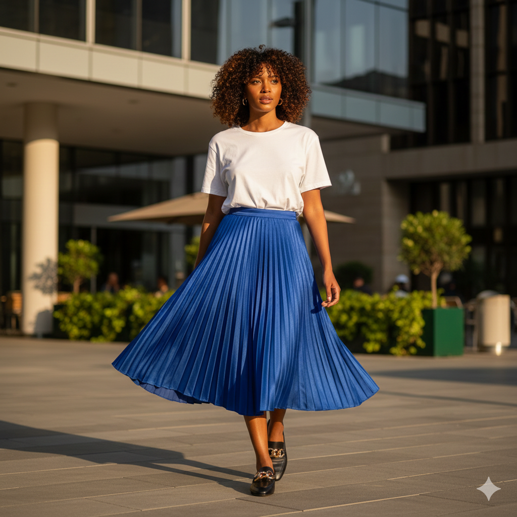 The Pleated Midi Skirt (Sapphire)